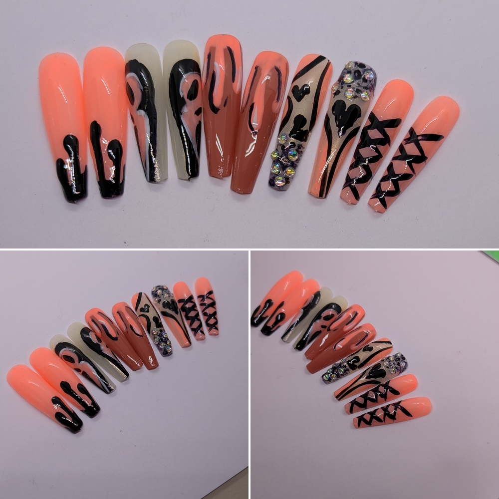 Stylish Black and Orange Nail Set Halloween Ghost